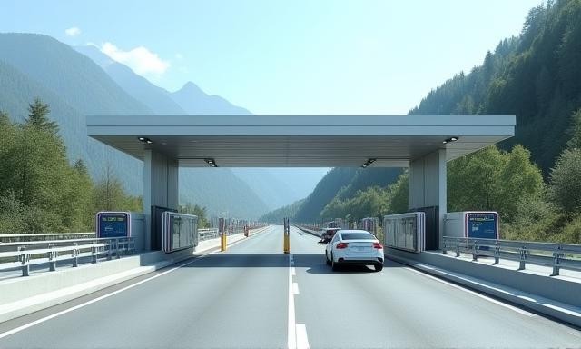 Toll gate on an Austrian mountain pass road.